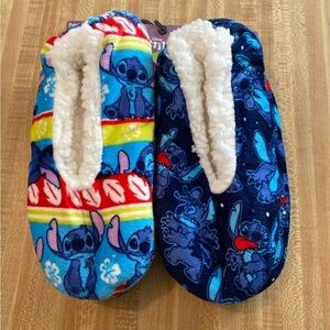Disney Stitch Fuzzy Babba Slipper Socks  Bundle Of 2 NWT size 7 to 9.5.